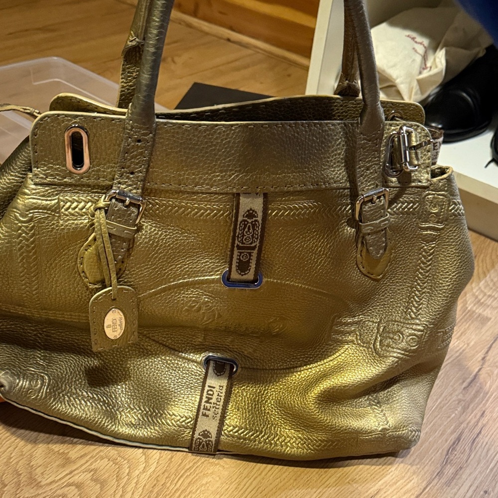 Fendi Gold Textured Shoulder Bag
